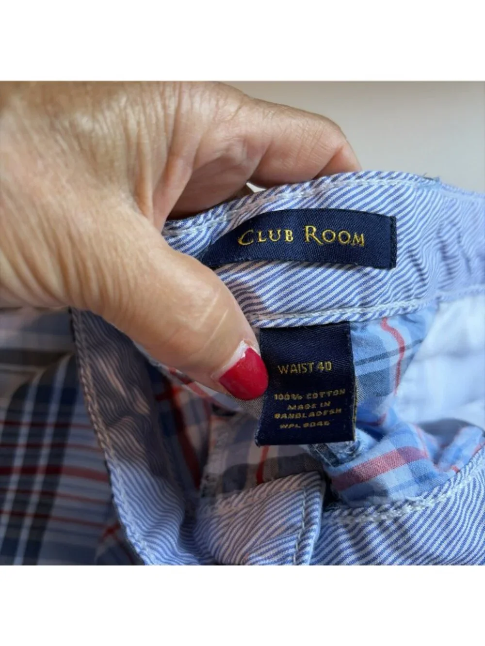 Club Room Men's Madras Shorts Size 40 Blue Plaid 100% Cotton Preppy Summer